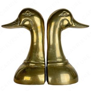 Vintage Brass Duck Goose Bookends Set Midcentury Modern Minimalist Library Decor